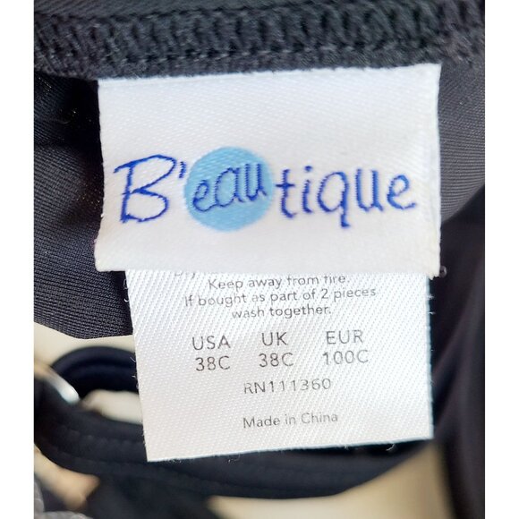 Swimsuit Top & Skirted Bottom Set Black Beaded Embroidered Padded Underwire - Picture 14 of 16